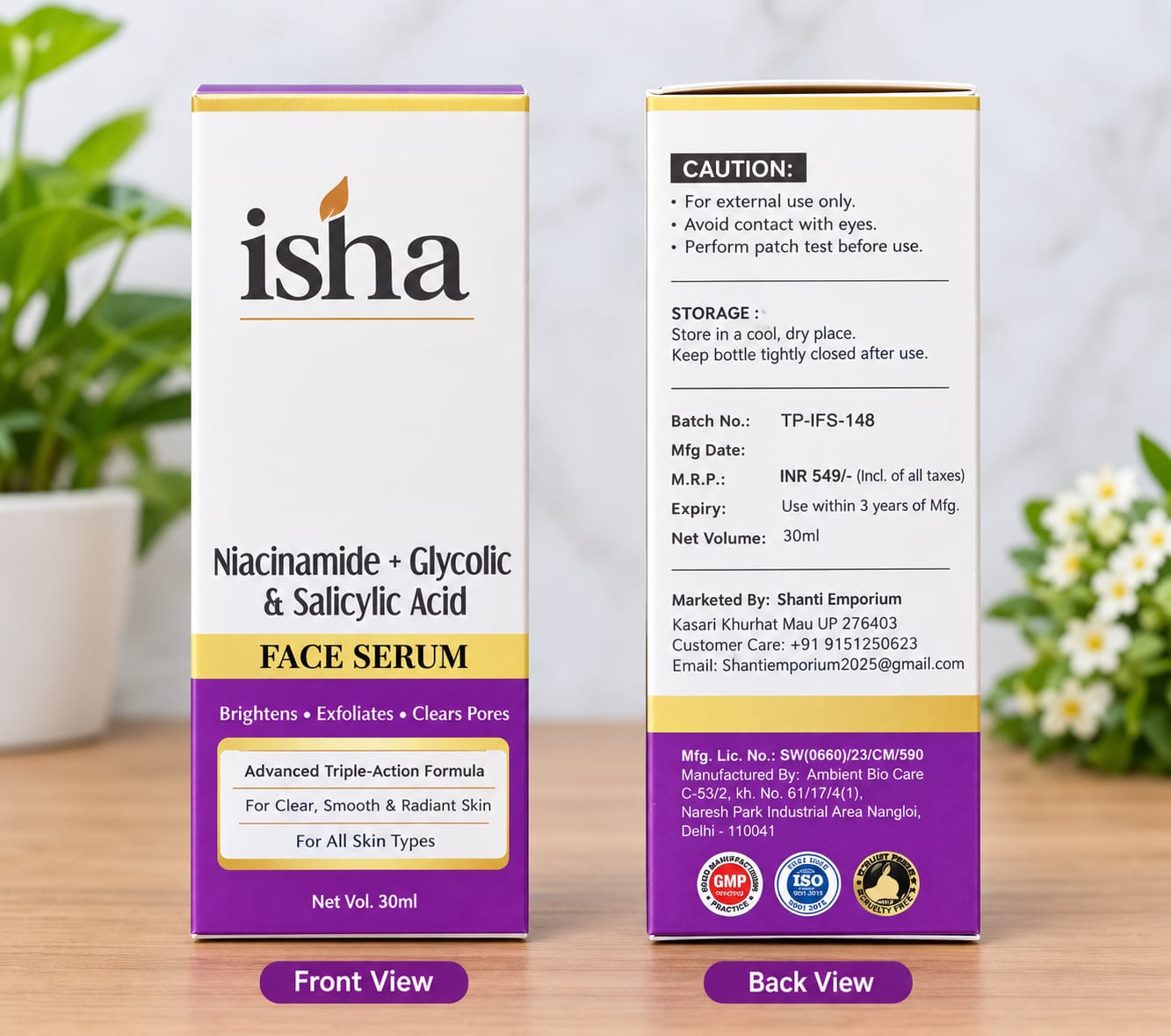 Isha Face Serum packaging front and back